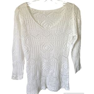 TRIBE Open Knit Crochet White Beach Cover Up Size Small